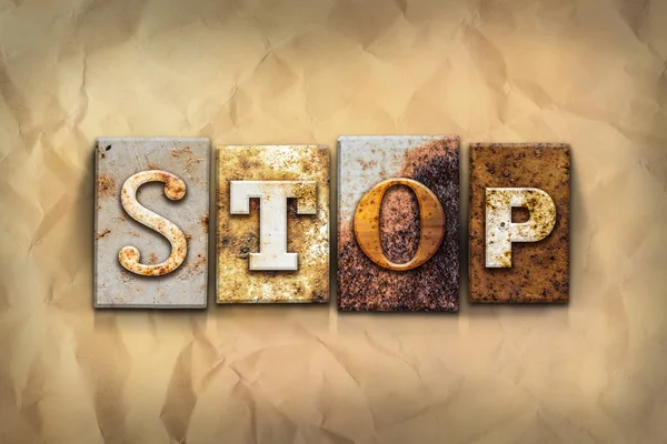 Stop Concept Rusted Metal Type — Stock Photo, Image