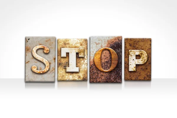 Stop Letterpress Concept Isolated on White — Stock Photo, Image