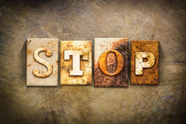 Stop Concept Letterpress Leather Theme — Stock Photo, Image