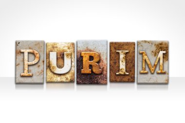 Purim Letterpress kavramı üzerinde beyaz izole