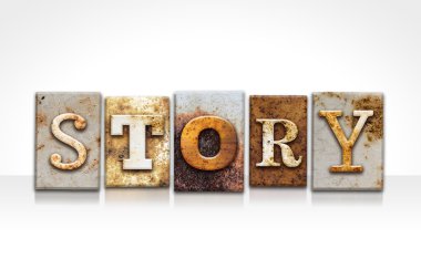 Hikaye Letterpress kavramı üzerinde beyaz izole