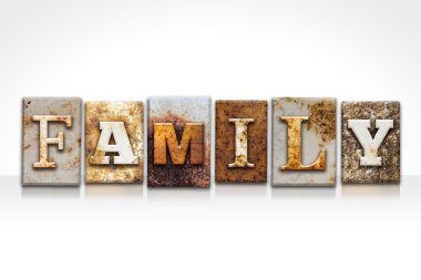 Aile Letterpress kavramı üzerinde beyaz izole