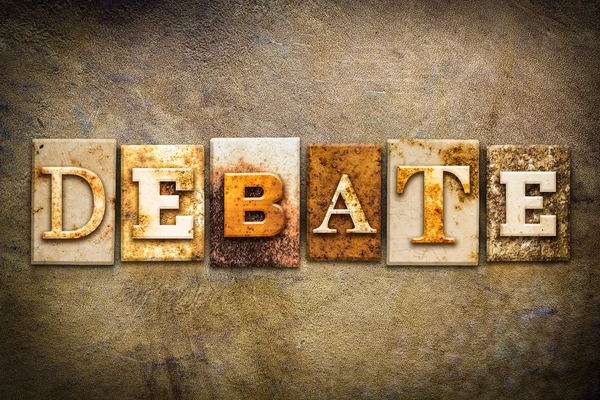 Debate Concept Letterpress Leather Theme — Stock Photo, Image