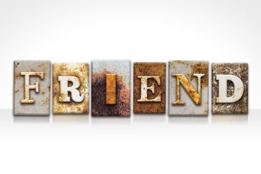 Arkadaş Letterpress kavramı üzerinde beyaz izole