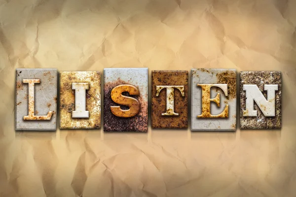 Listen Concept Rusted Metal Type — Stock Photo, Image