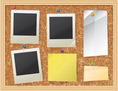 Cork Board with Pinned Paper and Photos clipart