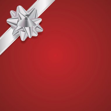 Red Christmas Background with Silver Bow and Ribbon clipart