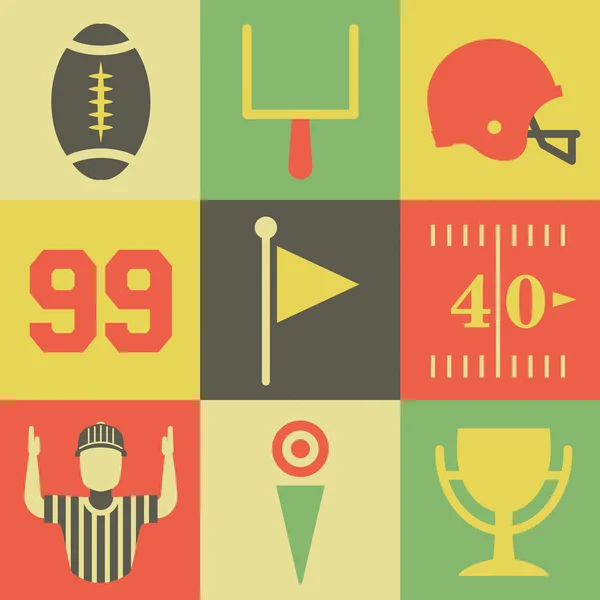 Vintage American Football Iconos — Archivo Imágenes Vectoriales