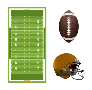 Amerikan futbol sahası, top ve kask öğeleri