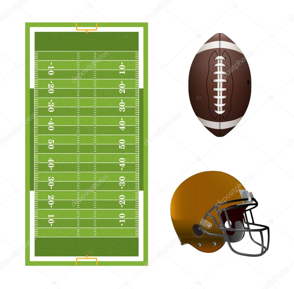 American Football Field, Ball, and Helmet Elements