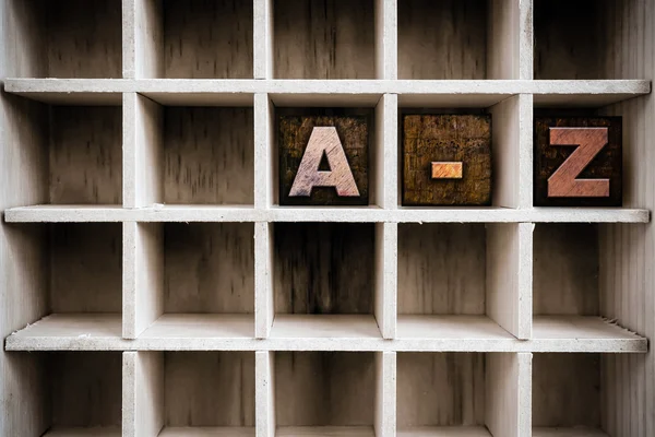 A-Z Concept Wooden Letterpress Type in Draw — Stock fotografie