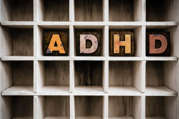 ADHD Concept Wooden Letterpress Type in Draw — 图库照片