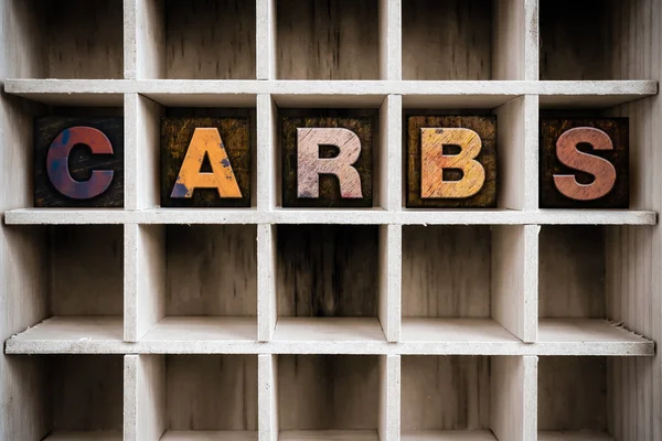 Carbs Concept Wooden Letterpress Type in Draw — Stockfoto