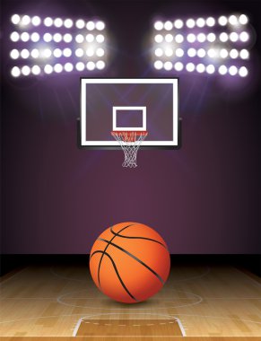 Basketball Court and Lights Ball and Hoop Illustration clipart