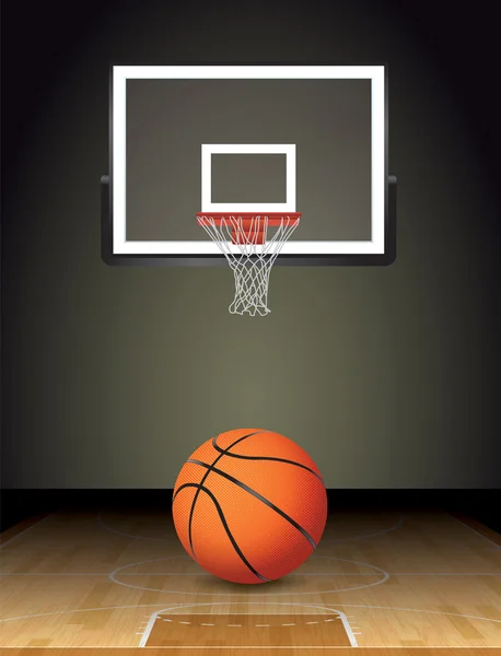 Sąd piłkę do koszykówki i Hoop ilustracja — Wektor stockowy