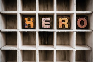 Kahraman kavramı ahşap Letterpress türü içinde çizmek