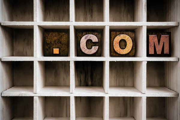 Dot Com Concept Wooden Letterpress Type in Draw — Stok fotoğraf