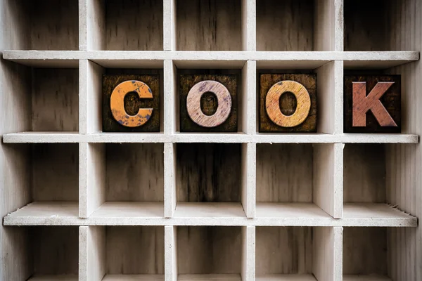 Cook Concept Wooden Letterpress Type in Draw — Stock fotografie