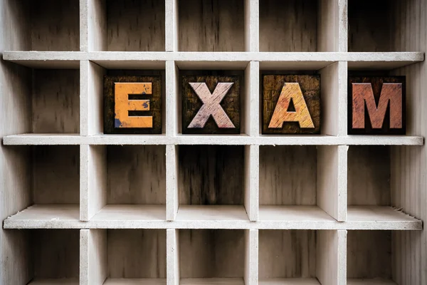 Exam Concept Wooden Letterpress Type in Draw — 图库照片