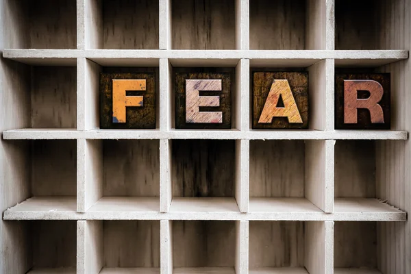 Fear Concept Wooden Letterpress Type in Draw — 图库照片