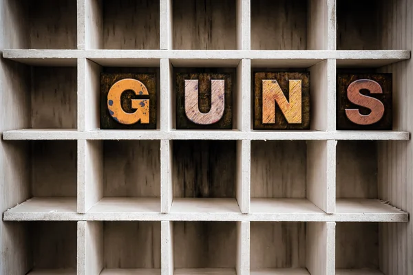 Guns Concept Wooden Letterpress Type in Draw — Stock Photo, Image