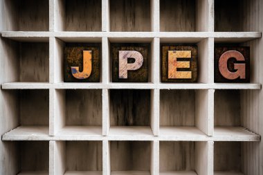 JPEG kavramı ahşap Letterpress türü çekmecede