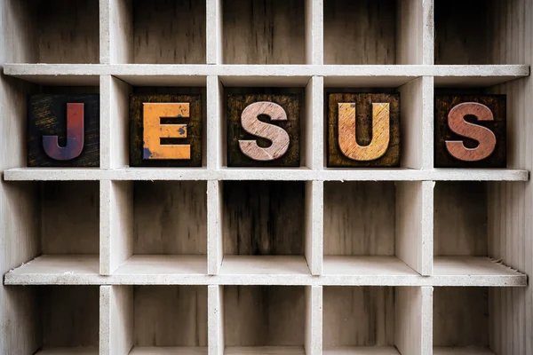 Jesus Wooden Letterpress Type in Draw — стоковое фото