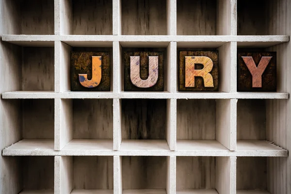 Jury Concept Wooden Letterpress Type in Drawer — Stock Photo, Image