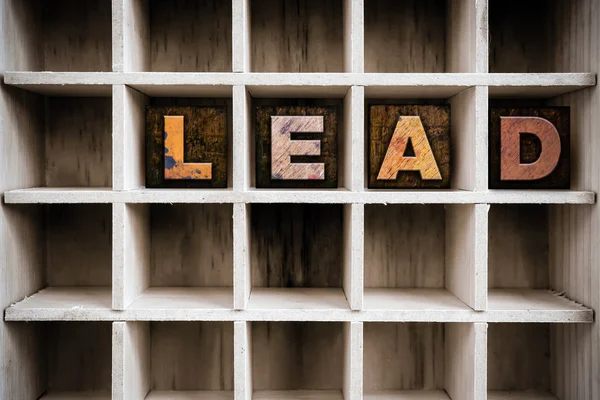 Lead Concept Wooden Letterpress Type in Drawer — Stock Photo, Image