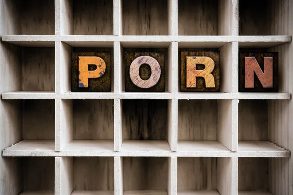 Porn Concept Legno Letterpress Tipo nel cassetto — Foto Stock