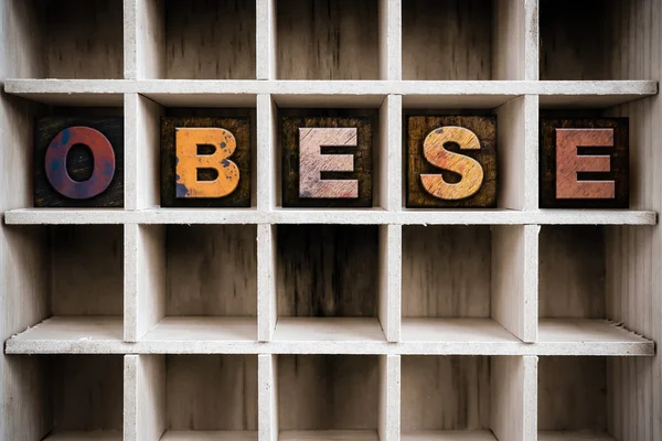 Obese Concept Wooden Letterpress Type in Drawer — Stock Photo, Image