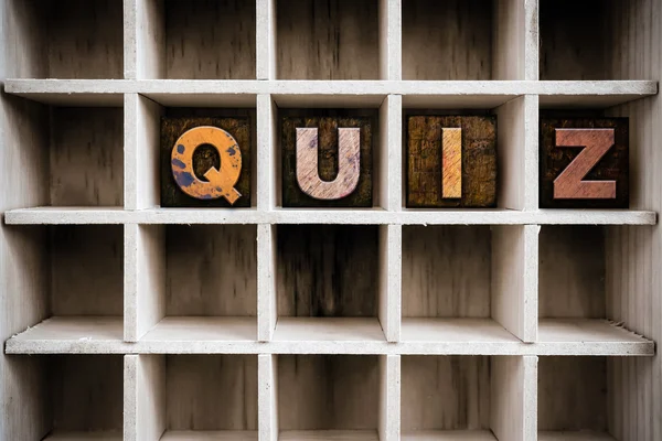 Quiz Concept Wooden Letterpress Type in Drawer — Zdjęcie stockowe