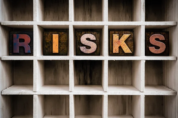 Risks Concept Wooden Letterpress Type in Drawer — 스톡 사진