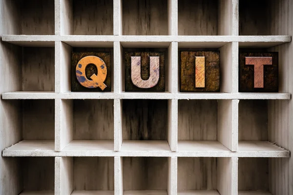 Quit Concept Wooden Letterpress Type in Drawer — Stock Photo, Image