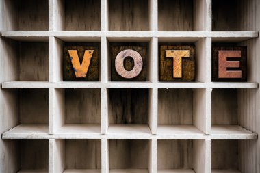 Vote Concept Wooden Letterpress Type in Drawer