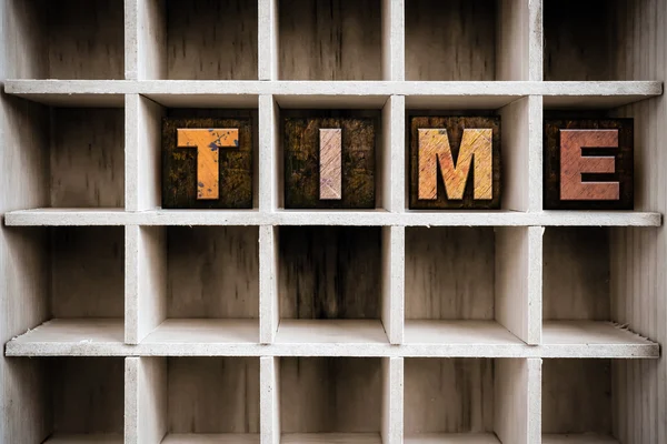 Time: Wooden Letterpress набирает в ящике — стоковое фото