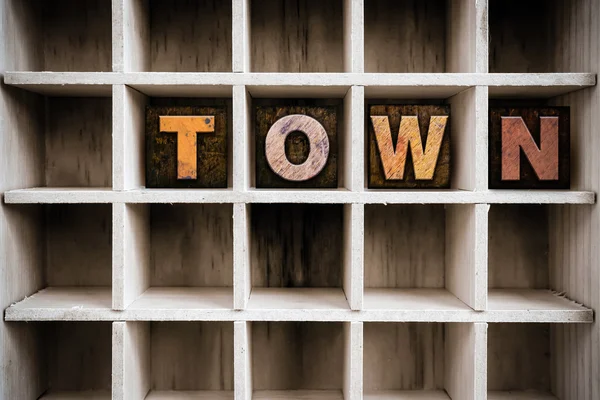 Town Concept Wooden Letterpress Type in Drawer — Stok fotoğraf