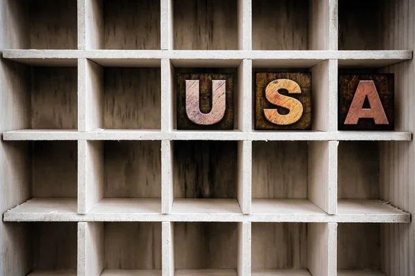 Tipo de tipografía de madera del concepto de los E.E.U.U. en cajón — Foto de Stock