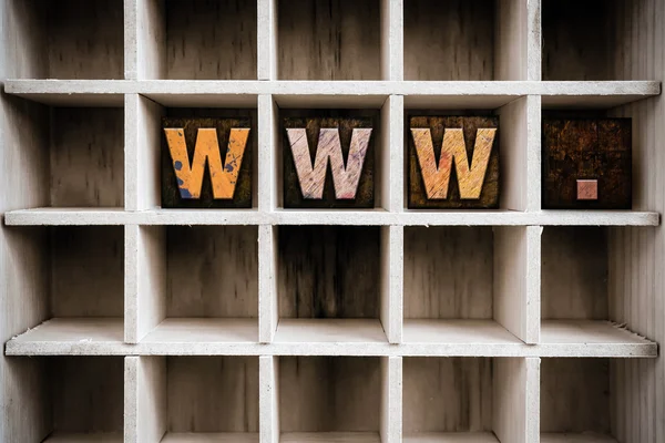 Www Concept Wooden Letterpress Type in Drawer — Stock fotografie