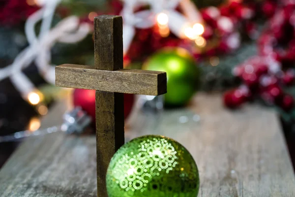 Wooden Christian Cross Christmas Theme — Stock Photo, Image