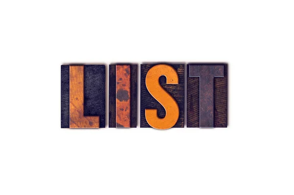 List Concept Isolated Letterpress Type — Stock Photo, Image