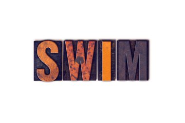 Kavram yüzmek izole Letterpress türü
