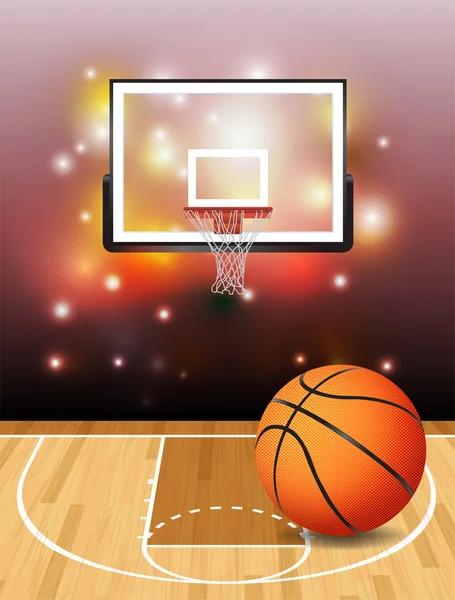 Basketball Court Ball and Hoop Illustration — Stock Vector