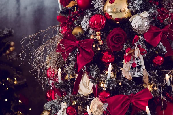 Felice Anno Nuovo Buon Natale Sfondo Con Rami Abete Giocattoli — Foto Stock