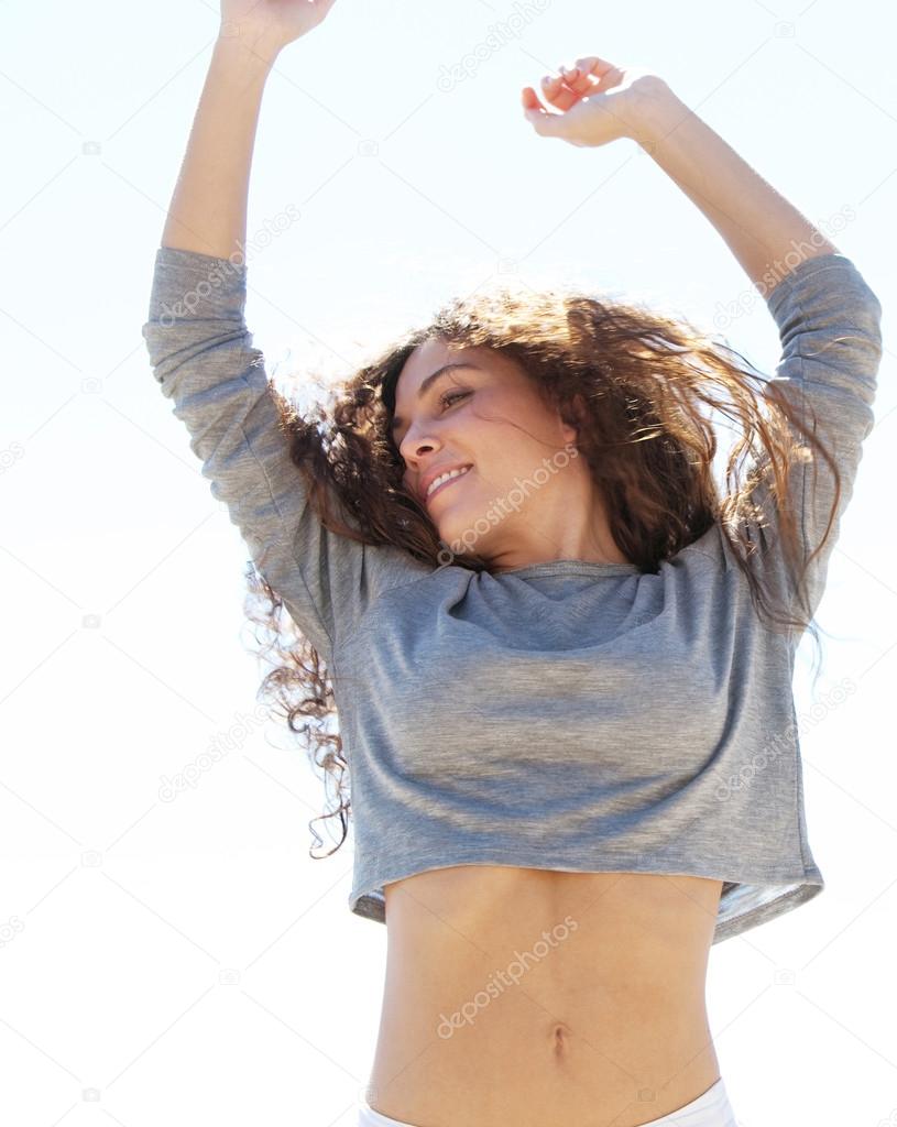 young woman feeling happy