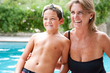 portrait of a joyful mother and son