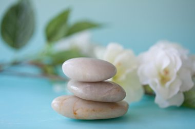 pile of natural smooth white stones balancing