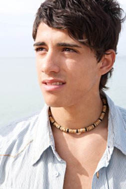 portrait of an attractive teenager boy on a beach