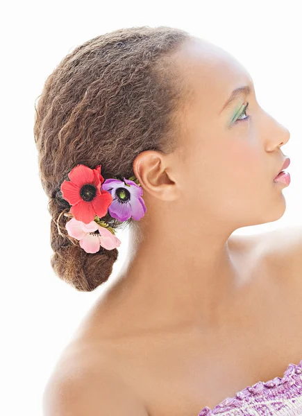 Beauty portrait of a young girl face — Stok fotoğraf