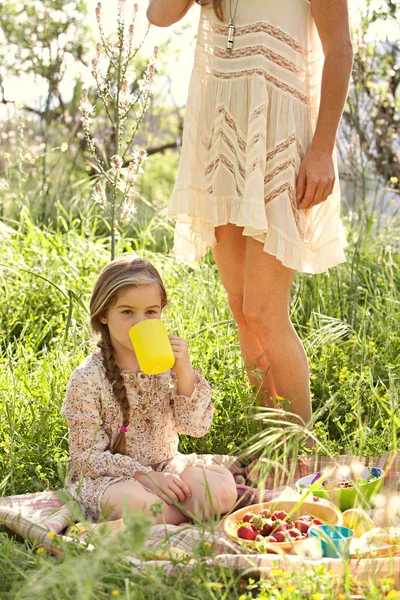 Mother and daughter having a picnic in a garden — Φωτογραφία Αρχείου